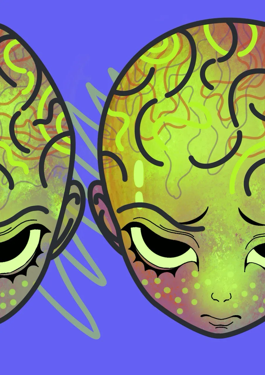 Декоративный блок с изображением нарисованных пришельцев